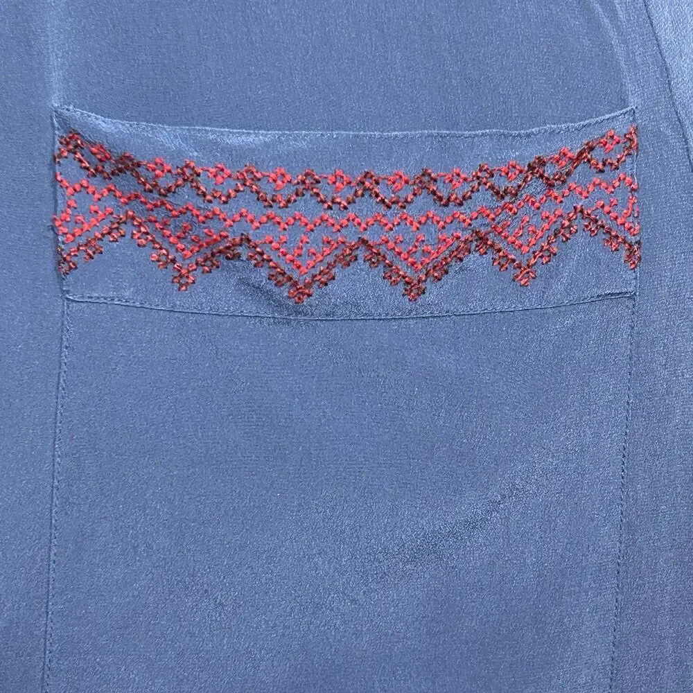 Madewell 100% Silk Boho Geometric Embroidered Shift Dress Blue Red Size L - Picture 4 of 10